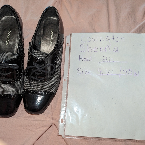 Covington Sheena Black Patent Gray Oxford Block Heel Laces Size 8 Dark Academia - Picture 10 of 10